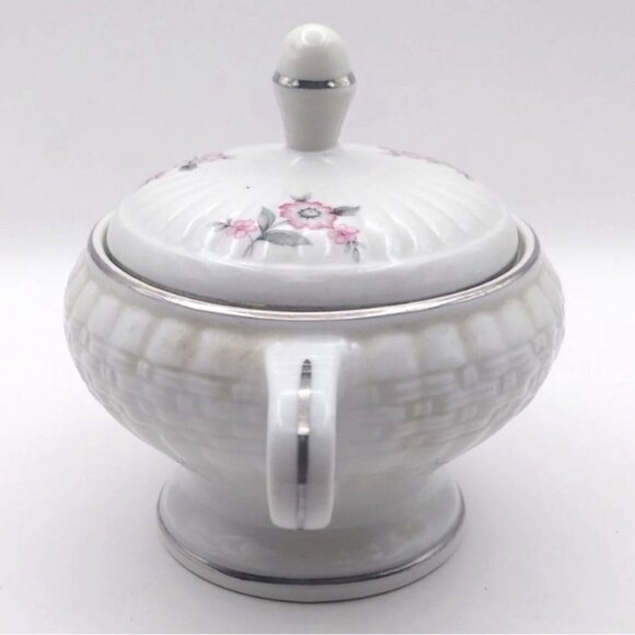 Hall China Forman Family Floral Sugar Bowl Lid Handles USA Vintage MCM Porcelain - Picture 7 of 8